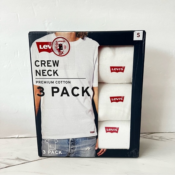 Levi's Crew Neck T-Shirts 3 Pack Size Small White Cotton Short Sleeve - Picture 1 of 7